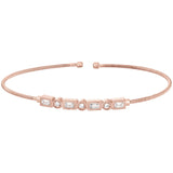 Rose gold finish sterling silver cable cuff bracelet with simulated diamond emerald & round design