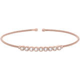 Rose gold finish sterling silver cable cuff bracelet with beaded bezel set simulated diamonds