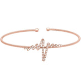 Rose gold finish sterling silver cable cuff heartbeat bracelet with simulated diamonds
