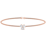 Rose gold finish sterling silver cable cuff bracelet with three round simulated diamonds