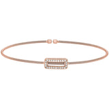 Rose gold finish sterling silver cable cuff bracelet with simulated diamond open rectangle