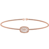 Rose gold finish sterling silver cable cuff bracelet with oval halo simulated diamonds