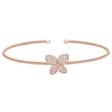 Rose gold finish sterling silver cable cuff butterfly bracelet with simulated diamonds
