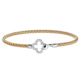 Gold Finish Sterling Silver Basketweave Cable Cuff  Bracelet with Simulated Diamonds and a Clover Closure