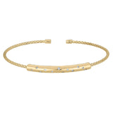 Gold Finish Sterling Silver Box Link Cuff  Bracelet with A Central Polished Bar With Floating Simulated Diamonds
