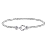 Rhodium Finish Sterling Silver Basketweave Cable Cuff  Bracelet Both Ends and a Rhodium Finish Central Loop and Hook Closure