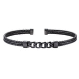 Black Rhodium Finished Sterling Silver 3 Cable Curb Link Cuff Bracelet