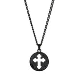 Black IP Finish Stainless Steel Cutout Cross Necklace on 20 Curb Chain