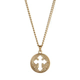 Gold IP Finish Stainless Steel Cutout Cross Necklace on 20 Curb Chain