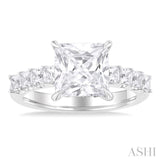 1 1/3 Ctw Princess Shape Princess and Round Cut Diamond Semi Mount Engagement Ring in 14K White Gold