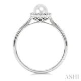 5 MM White Cultured Pearl and 1/20 Ctw Round Cut Diamond Halo Ring in 10K White Gold