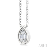 1/6 Ctw Petite Bezel Set Pear Shape Fusion Baguette and Round Cut Diamond Fashion Pendant With Chain in 10K White Gold