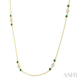 2.25 MM Emerald and 1/2 Ctw Round Cut Diamond Precious Station Necklace in 14K Yellow Gold