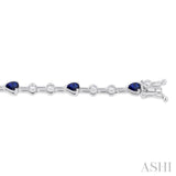 4X3MM Pear Cut Sapphire and 1/2 ctw Round Cut Diamond Precious Bracelet in 14K White Gold