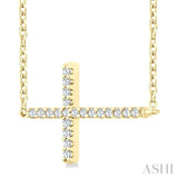 1/10 Ctw Petite Sideways Cross Round Cut Diamond Fashion Pendant With Chain in 10K Yellow Gold