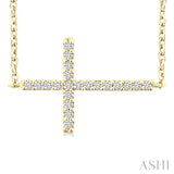 1/10 Ctw Petite Sideways Cross Round Cut Diamond Fashion Pendant With Chain in 10K Yellow Gold