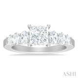 1.00 ctw Princess Shape Oval and Round Cut Diamond Semi Mount Engagement Ring in 14K White Gold