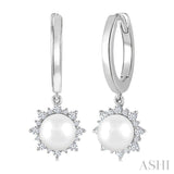 5.5 MM Round shape Cultured Pearls and 1/5 Ctw Round Cut Diamond Petite Fashion Huggies in 10K White Gold