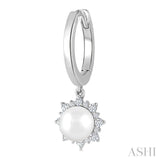 5.5 MM Round shape Cultured Pearls and 1/5 Ctw Round Cut Diamond Petite Fashion Huggies in 10K White Gold