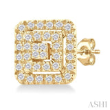 1/5 Ctw Double Halo Square Shape Petite Round Cut Diamond Fashion Stud Earrings in 10K Yellow Gold