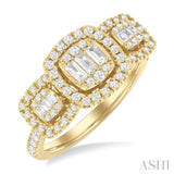 3/4 Ctw Cushion Shape Past, Present & Future Fusion Baguette and Round Cut Diamond Engagement Ring in 14K Yellow Gold