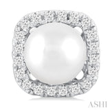 5 MM Cushion-Shaped Cultured Pearl and 1/8 Ctw Petite Round Cut Diamond Halo Stud Earring in 10K White Gold