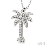 1/5 ctw Palm Tree Round Cut Diamond Pendant in 14K White Gold with Chain