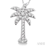 1/5 ctw Palm Tree Round Cut Diamond Pendant in 14K White Gold with Chain