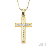 1/2 Ctw Round Cut Diamond Cross Pendant in 10K Yellow Gold with Chain