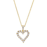 Gold vermeil sterling silver open heart pendant with simulated diamonds on a 16"-18" adjustable cable chain