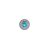 Platinum Finish Sterling Silver Micropave Round Simulated Blue Topaz/December Birthstone Charm with Simulated Diamonds