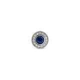 Platinum Finish Sterling Silver Micropave Round Simulated Sapphire/September Birthstone Charm with Simulated Diamonds