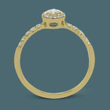 A .18 ct oval center diamond in a halo is the focus of this darling set of rings, while .37 ctw of pave set diamonds are the final perfecting touch.