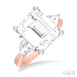 1 Ctw Emerald Shape Trillion and Round Cut Diamond Semi Mount Engagement Ring in 14K Rose and White Gold