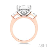 1 Ctw Emerald Shape Trillion and Round Cut Diamond Semi Mount Engagement Ring in 14K Rose and White Gold