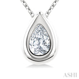 1/3 Ctw Bezel Set Pear Cut Diamond Bubble Fashion Pendant With Chain in 14K White Gold