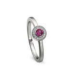 Platinum Finish Sterling Silver Micropave Round Simulated Ruby Ring with Simulated Diamonds Size 4