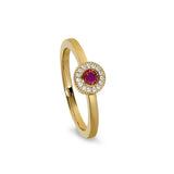 Gold Finish Sterling Silver Micropave Round Simulated Garnet Ring with Simulated Diamonds Size 8