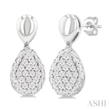 1/3 Ctw Pear Shape Mount Pave Set Single Cut Diamond Fashion Earrings in 10K White Gold