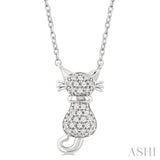 1/10 Ctw Cat Shape Petite Round Cut Diamond Fashion Pendant With Chain in 10K White Gold