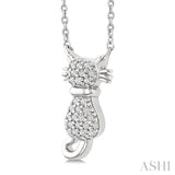 1/10 Ctw Cat Shape Petite Round Cut Diamond Fashion Pendant With Chain in 10K White Gold