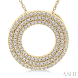 1/3 ctw  Circle Triple Row Round Cut Diamond Fashion Pendant With Chain in 10K Yellow Gold
