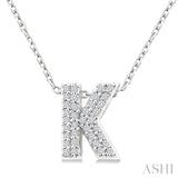 1/10 Ctw Bubble Accent Initial 'K' Round Cut Diamond Fashion Pendant With Chain in 10K White Gold
