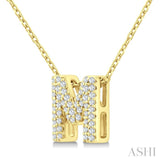 1/6 Ctw Bubble Accent Initial 'M' Round Cut Diamond Fashion Pendant With Chain in 10K Yellow Gold