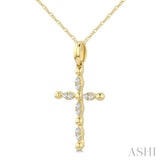 1/20 Ctw Cross Marquise and Ball Bead Motif Round Cut Diamond Fashion Pendant With Chain in 10K Yellow Gold