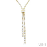 3 Ctw Split Y-Shape Baguette and Round Cut Diamond Lariat Necklace in 14K Yellow Gold