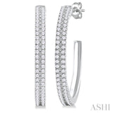 1/3 ctw Double Row Round Cut Diamond Fashion Half Hoop Earring in 10K White Gold