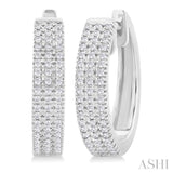 1/3 ctw Triple Row Round Cut Diamond Hoop Earring in 14K White Gold