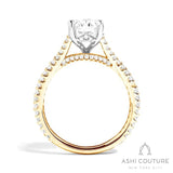 Bridal Split Shank Oval Semi-Mount Engagement Ring in Yellow and White Gold