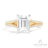 Bridal Split Shank Emerald Semi-Mount Engagement Ring in Yellow and White Gold
